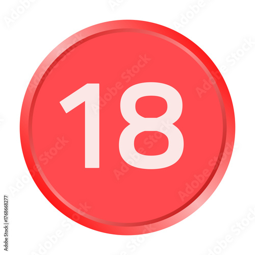 The number "18" white font is printed inside a red circle.