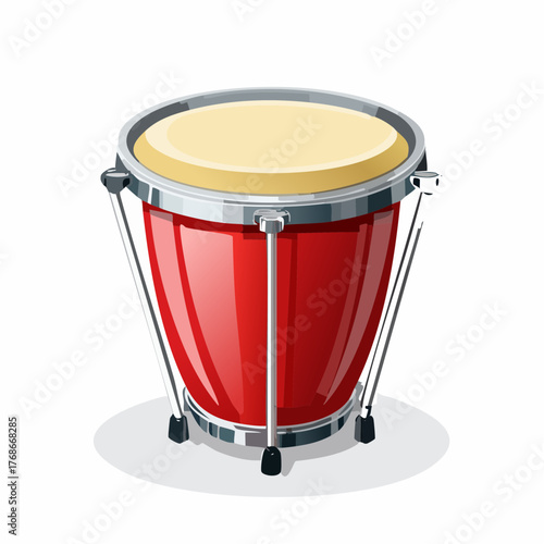 Congas, percussions, couleur rouge orangée laquée, isolé sur fond blanc