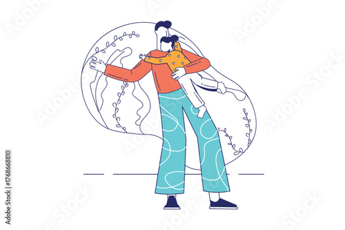 Each illustration is outlined with clean lines and includes subtle decorative elements like plants or icons (e.g., money, books, or hearts). The image is ideal for use in Adobe Stock as a versatile se