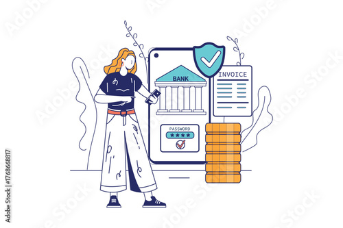 Each illustration is outlined with clean lines and includes subtle decorative elements like plants or icons (e.g., money, books, or hearts). The image is ideal for use in Adobe Stock as a versatile se
