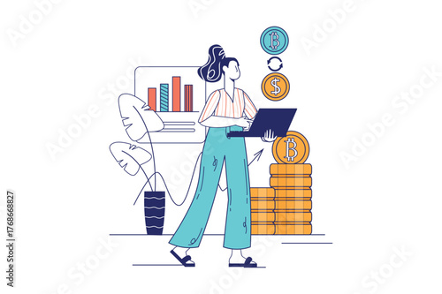 Each illustration is outlined with clean lines and includes subtle decorative elements like plants or icons (e.g., money, books, or hearts). The image is ideal for use in Adobe Stock as a versatile se