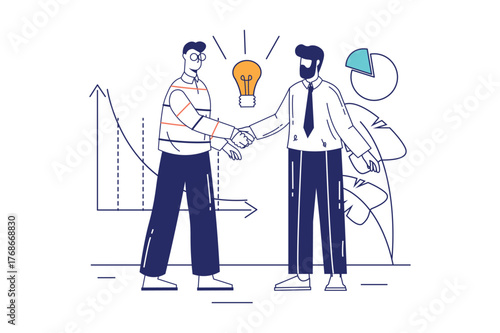 Each illustration is outlined with clean lines and includes subtle decorative elements like plants or icons (e.g., money, books, or hearts). The image is ideal for use in Adobe Stock as a versatile se