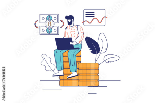 Each illustration is outlined with clean lines and includes subtle decorative elements like plants or icons (e.g., money, books, or hearts). The image is ideal for use in Adobe Stock as a versatile se