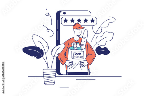 Each illustration is outlined with clean lines and includes subtle decorative elements like plants or icons (e.g., money, books, or hearts). The image is ideal for use in Adobe Stock as a versatile se