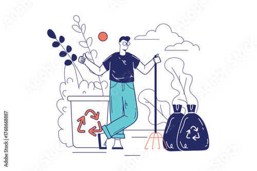 Each illustration is outlined with clean lines and includes subtle decorative elements like plants or icons (e.g., money, books, or hearts). The image is ideal for use in Adobe Stock as a versatile se