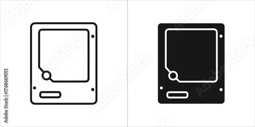 Two icons of a hard drive, one outlined and one filled