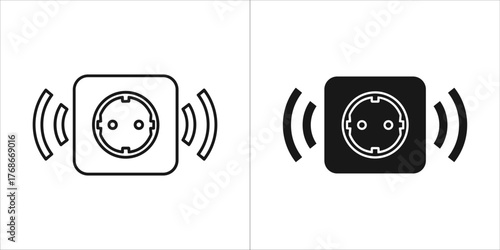 Outline and filled icon of a power socket with signal waves