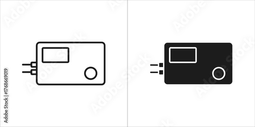 Outline and filled icon of a small electronic device with a screen and button