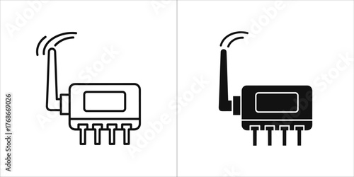 Photos Two icons of a wireless chip, one outlined and one filled