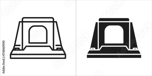 Outline and filled icon of a concrete barrier or jersey barrier