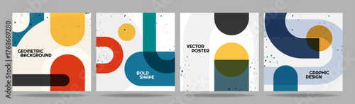Vector illustration. Abstract vibrant color background set. Cool bright wallpapers with boho geometric shapes. Design for social media template, web banner, blog post