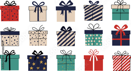 Gift boxes, Christmas presents, festive packaging, holiday celebration, colorful ribbons, decorative wrapping, seasonal surprise, winter party, festive design, celebration art