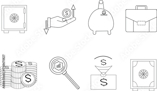 Finance Line Icons Vector Set – Banking, Money, Investment and Business Management Symbols