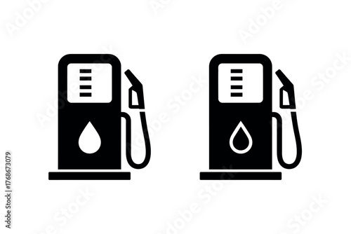 Two stylized gas pump icons are shown side-by-side against a white background.