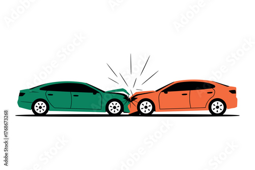 Two cars colliding in a traffic accident, illustrating a concept of impact and damage.