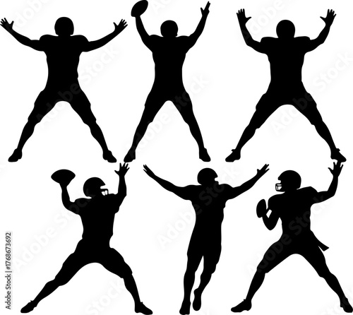 American Football Players Silhouette Set