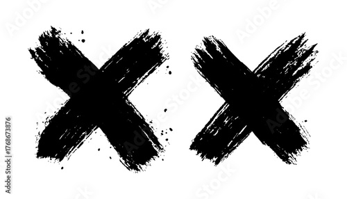 Abstract cross isolate on white background. Set of black cross icons. Symbol cross mark crafted from marker X, styled in a bold marker concept, viewed in marker stroke layout on white background. 