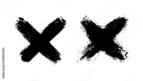 Abstract cross isolate on white background. Set of black cross icons. Symbol cross mark crafted from marker X, styled in a bold marker concept, viewed in marker stroke layout on white background. 