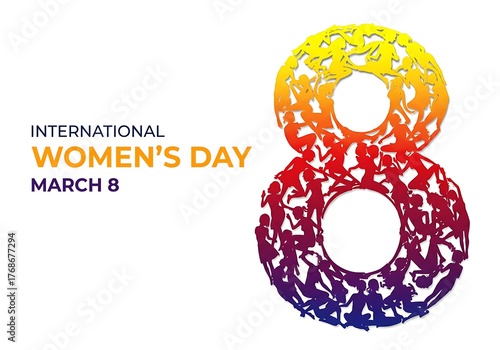 International Women’s Day March 8 Celebration Concept with Colorful Silhouette Number Eight Representing Diversity Strength and Empowerment of Women