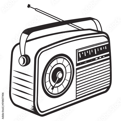 Vintage Portable Radio with Antenna and Tuning Dial Illustration retro broadcast