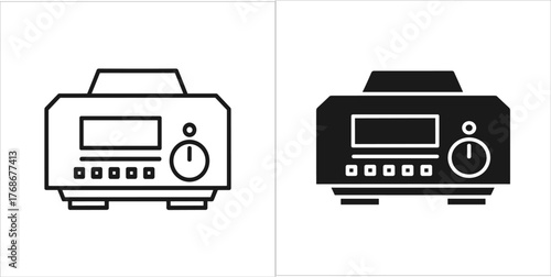 Line art and solid black silhouette of a power amplifier