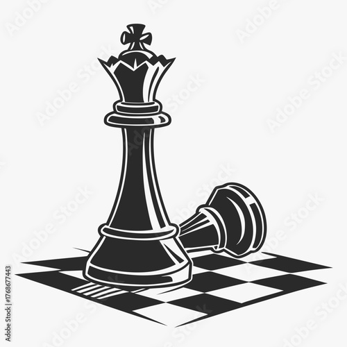 Chess King Dominating Over Fallen Opponent on Chessboard chess pieces queen