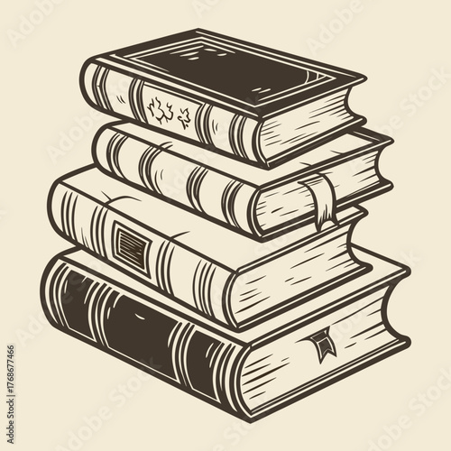 Stack of Vintage Books with Ribbons on Beige Background vector illustration
