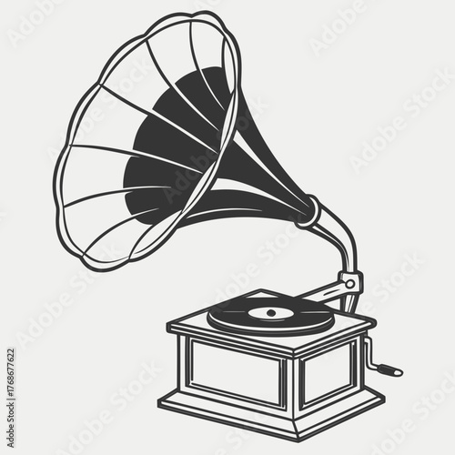 Vintage Gramophone with Large Horn and Record Player antique phonograph