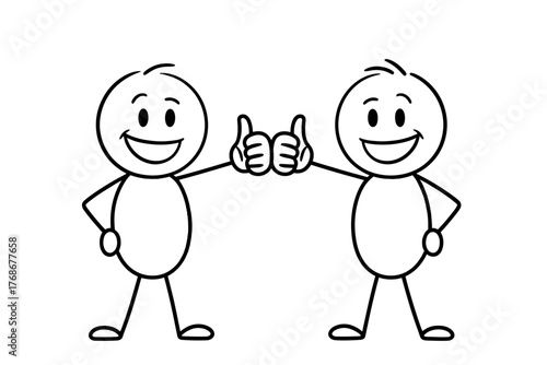 Two stick figures give each other a high five with thumbs up.
