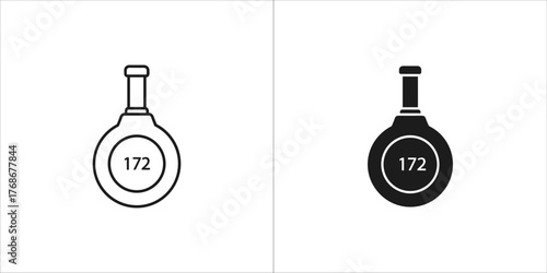 Two icons of a round flask with the number 172 inside, one outline and one filled
