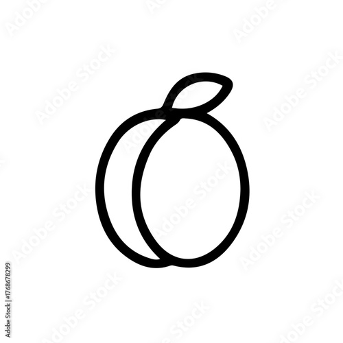 Plum Line Vector Icon. Plum icon drawn in simple outline vector form. Great for jam packaging, produce market branding, and recipe graphics. Transparent background.