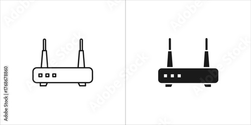 Router icon set contains two router icons, one in outline and one in solid style