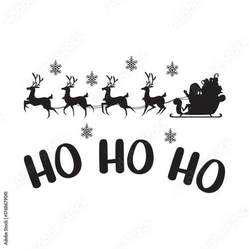 Festive Christmas illustration featuring joyful holiday elements like Santa, snowman, reindeer, trees, snowflakes, and cheerful typography. Perfect for greeting cards, posters, invitations, t-shirts, 