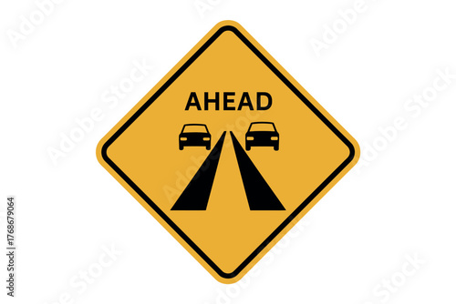 A yellow diamond traffic sign indicates that the road ahead has two lanes.
