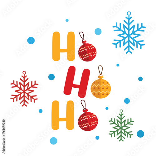 Festive Christmas illustration featuring joyful holiday elements like Santa, snowman, reindeer, trees, snowflakes, and cheerful typography. Perfect for greeting cards, posters, invitations, t-shirts, 