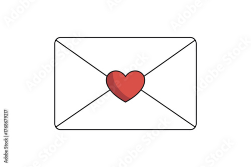A white envelope with a red heart symbolizes love letters and heartfelt communication.