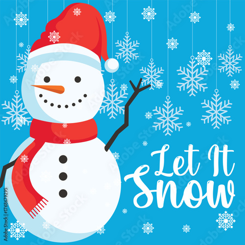 Festive Christmas illustration featuring joyful holiday elements like Santa, snowman, reindeer, trees, snowflakes, and cheerful typography. Perfect for greeting cards, posters, invitations, t-shirts, 