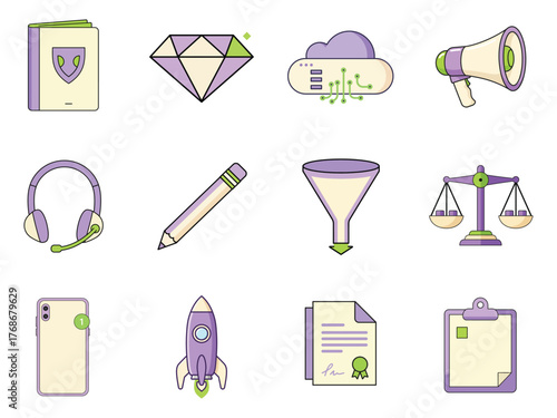 Business and Technology Outline Icons Set Startup Finance Marketing