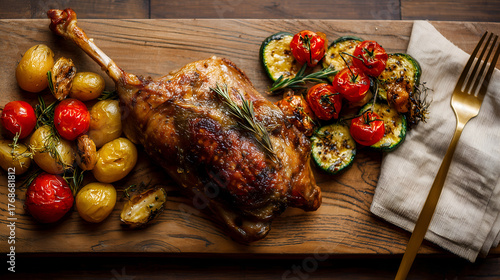 Wallpaper Mural Golden duck and blistered vegetables evoke clarity, ritual, and editorial depth in gourmet storytelling. Rosemary and wood grain highlight rustic elegance and plated warmth. Torontodigital.ca