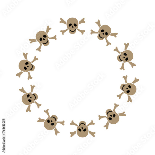 Wreath of skulls Drawing on the theme of Halloween in doodle style. Vector illustration