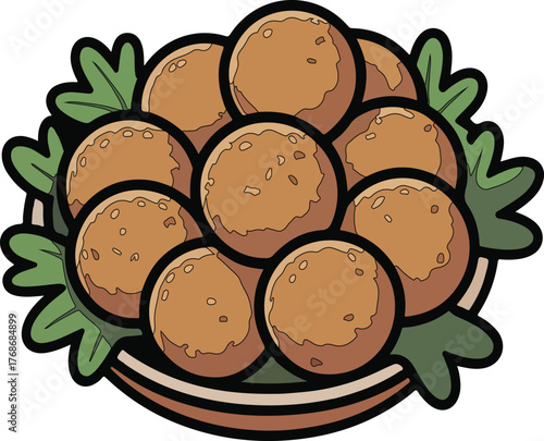 Traditional Middle Eastern snack falafel balls on a bowl with fresh herbs