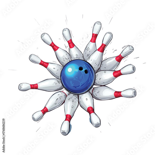 bowling ball hitting pins in a fun 3d sport illustration