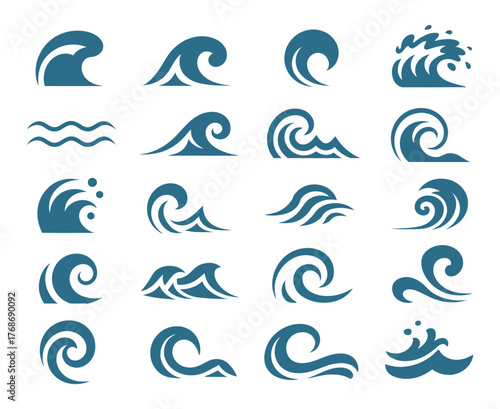 Wave Icons Set: Sea & Water Ocean Graphic Elements