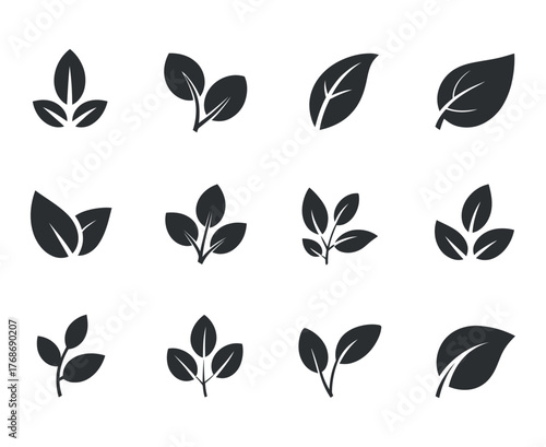 Leaf icon plant foliage elements collection, isolated silhouettes
