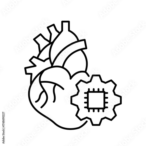 Vector icon of Mechanical Heart. A heart combined with mechanical gears, representing the convergence of engineering and medicine in heart surgery.