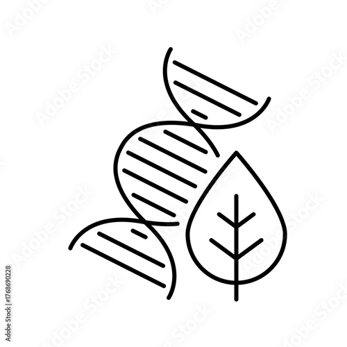 Vector icon of DNA Helix Leaf.DNA helix entwined with a leaf, symbolizing the intersection of genetic science and nature. 