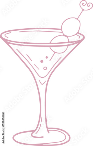 Hand-drawn wine glass with dreamy cocktail and feminine flair.