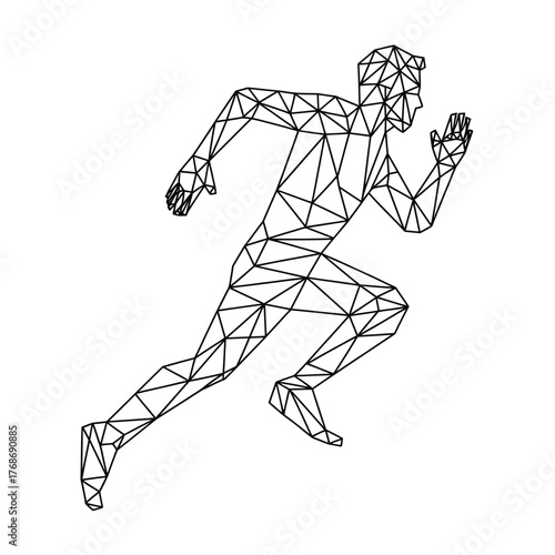 Geometric wireframe illustration of a runner in motion