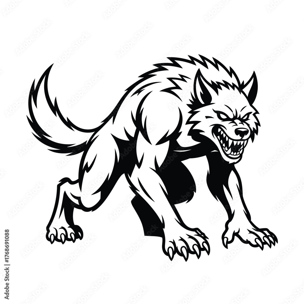 Fototapeta premium Fierce werewolf monster with sharp teeth and claws