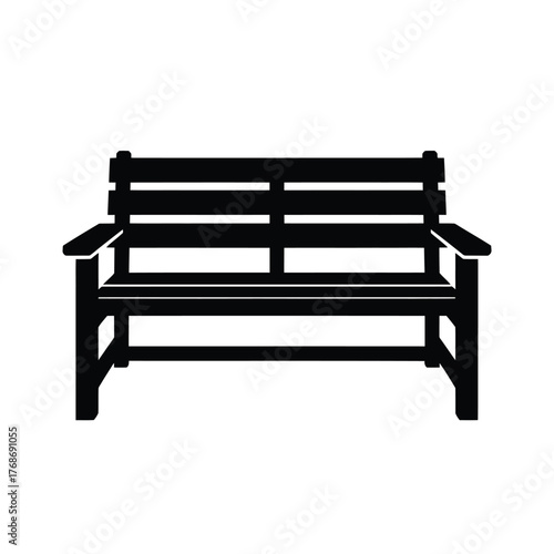 Classic black silhouette of a wooden park bench